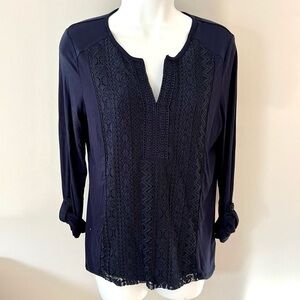 RBX indigo blue lace overlay 3/4 Length sleeve top new with tags size small